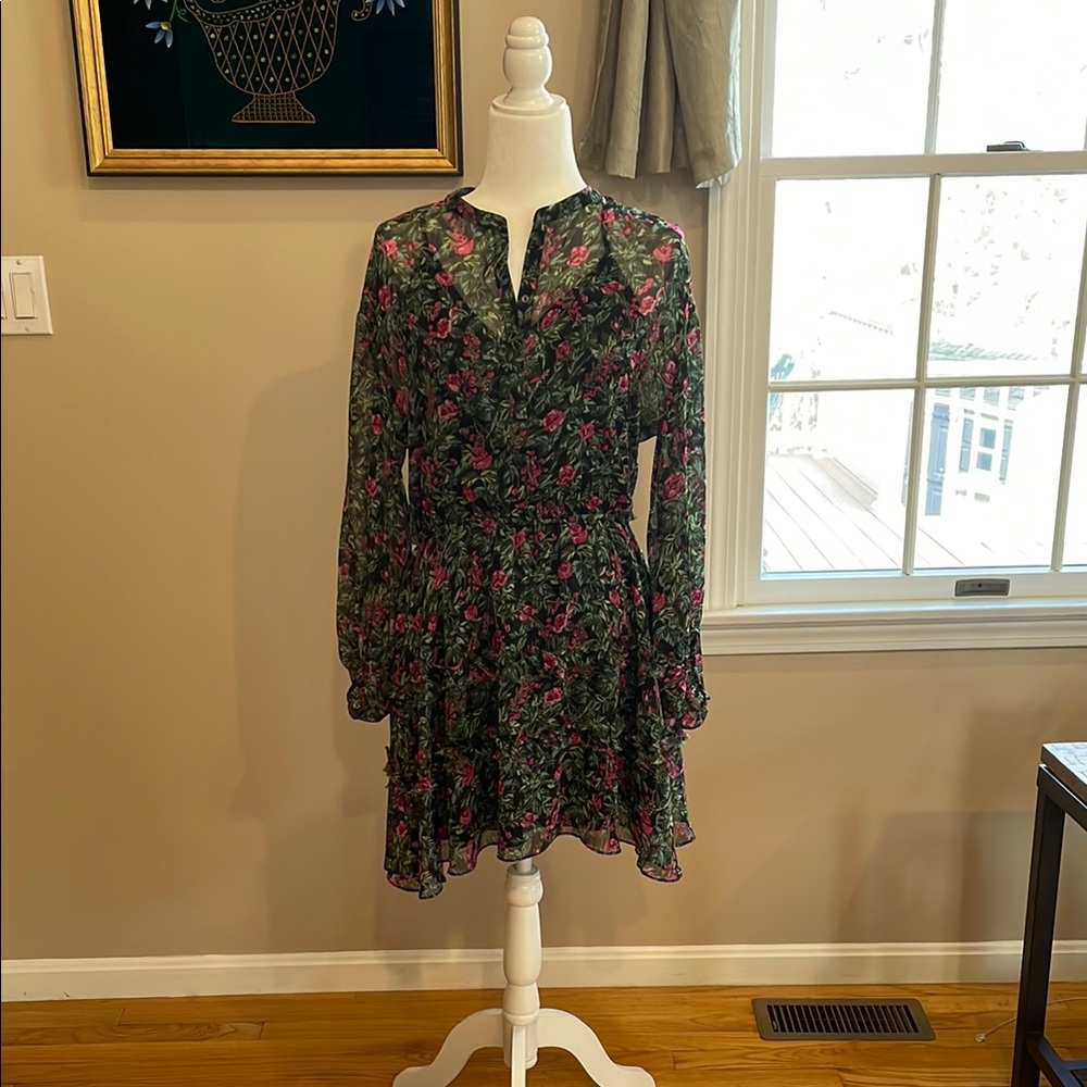 Green and Pink V-Neck Bishop Sleeve Sundress